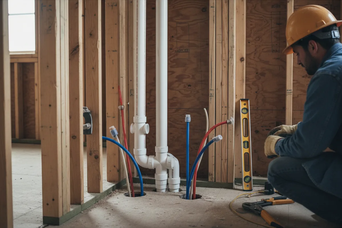 Drain and supply rough-in during Leak Detection in Caldwell